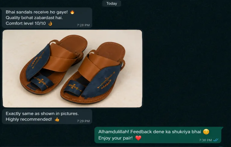 Customer WhatsApp review 12 for UrbanSteps handmade Arabic sandals